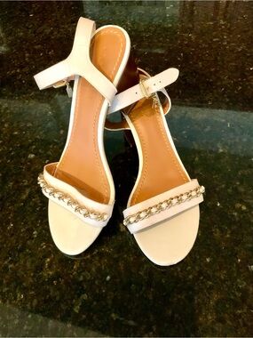 Coach Cream Ankle-Strap Sandals with Gold Chain